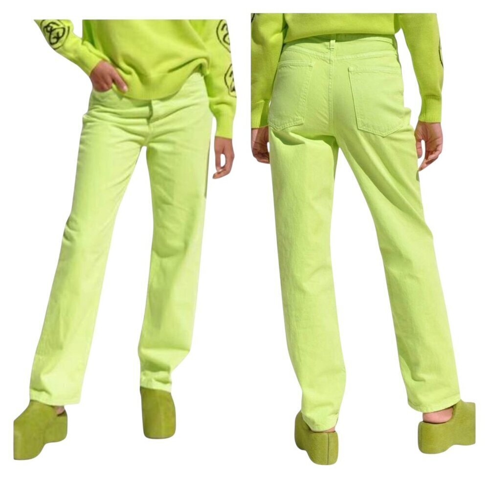 Mara Hoffman Georgina Denim Pants Lime Green Organic Cotton Size 8 NWT - Picture 1 of 6